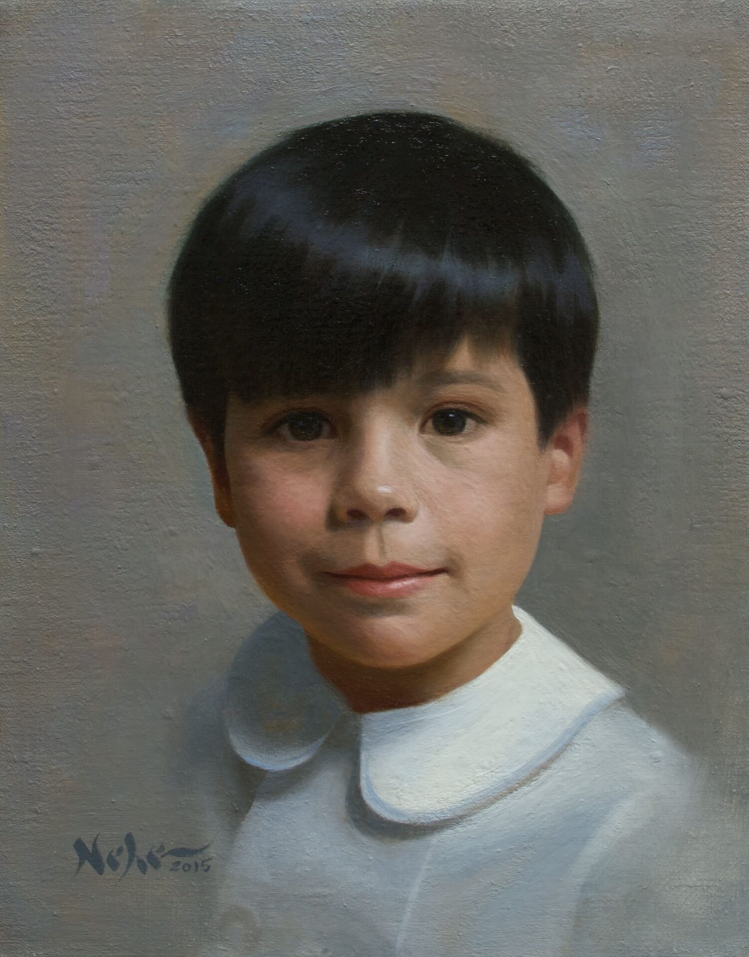 A dark-haired child’s portrait painting