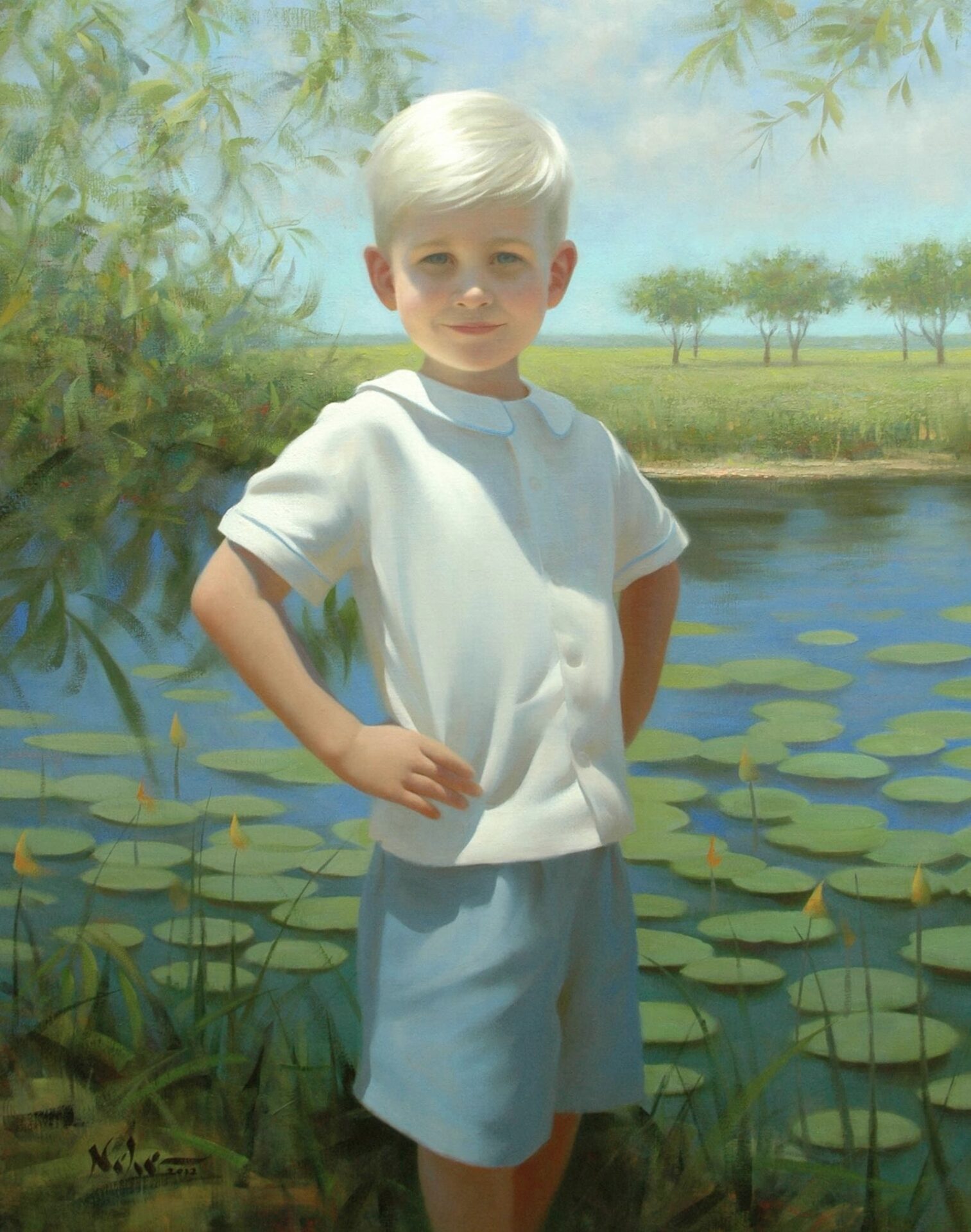 Portrait painting of a confident young boy