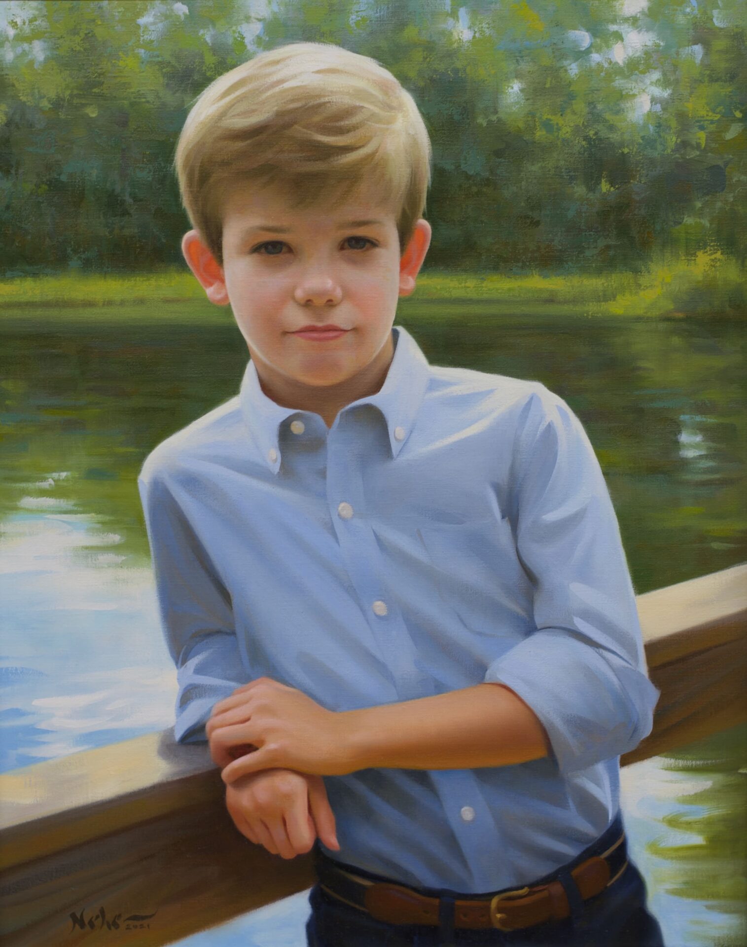 A portrait painting of a young boy