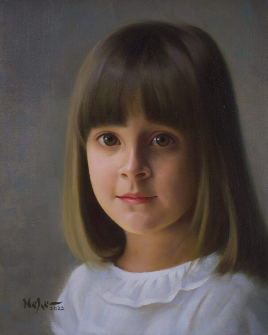 A portrait of the young girl in white colour frock