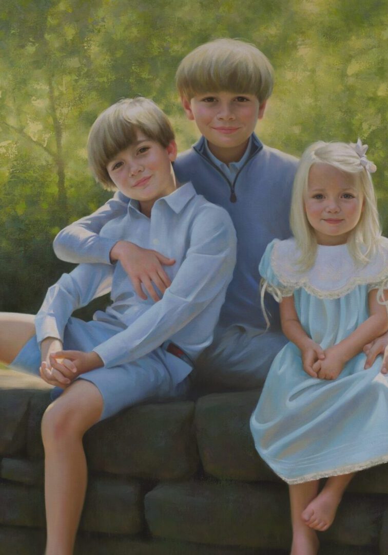 Three-quarter figure family oil portrait by Brian Neher painted on fine Belgian linen