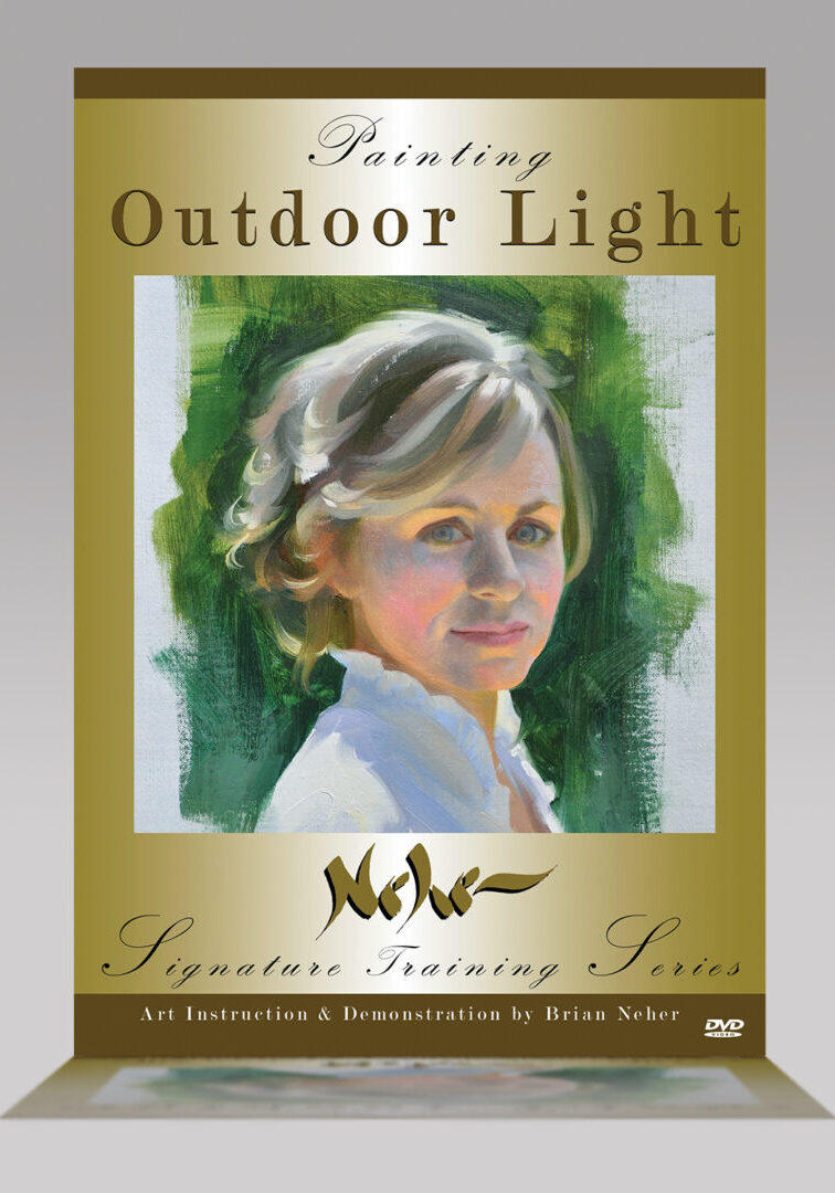 A painting of a young girl in front of trees.